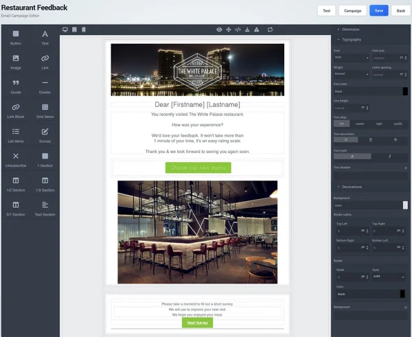 WiFi Hotspot email editor for creating branded customer campaigns