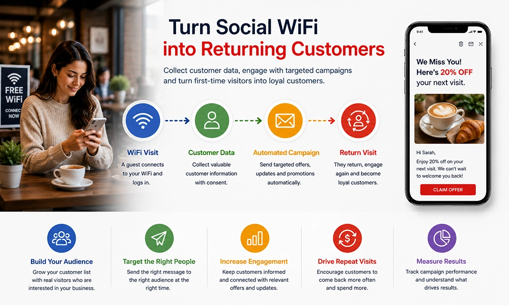 Social WiFi marketing to turn WiFi visitors into returning customers